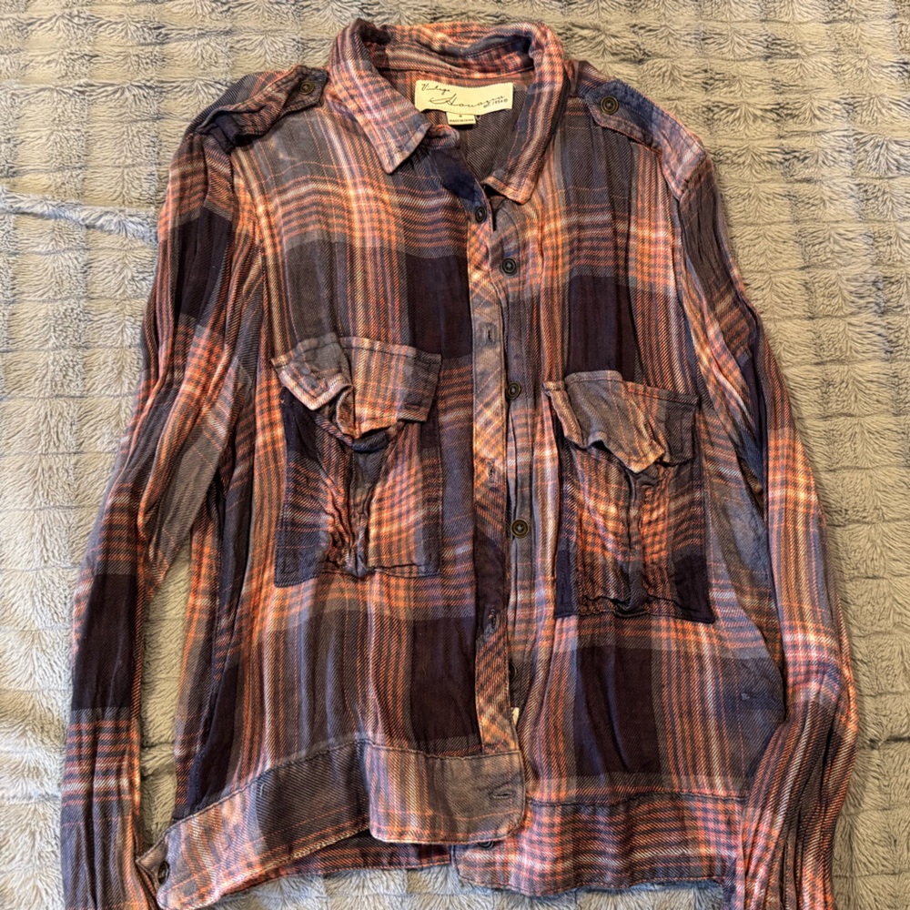 Vintage Havana Plaid Button Down Shirt - Purple and pink